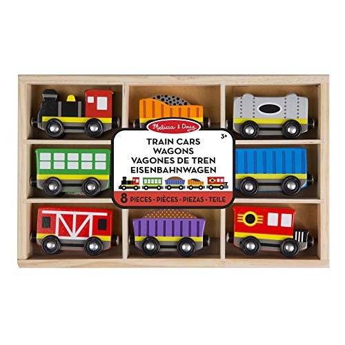 Melissa & Doug- Train Cars Juguetes Trenes de Maderacon 8 Piezas, 3+ Años (15186)