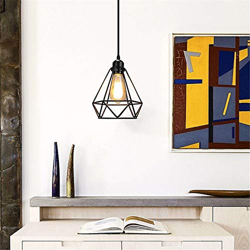 Mengjay Vintage Loft Jaula de hierro negro Lámpara de techo Luz de metal nórdico Industrial Luz Colgante Retro Luz de Techo para Dormitorio Barra de pasillo E27 Luminaria de techo geométrica