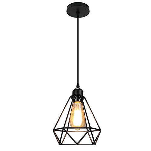 Mengjay Vintage Loft Jaula de hierro negro Lámpara de techo Luz de metal nórdico Industrial Luz Colgante Retro Luz de Techo para Dormitorio Barra de pasillo E27 Luminaria de techo geométrica