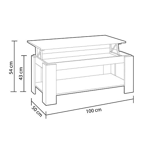 Mesa Centro con revistero, Mesa elevable, mesita Mueble Salon Comedor Acabado en Blanco Artik y Roble Canadian, Medidas: 102 cm (Largo) x 43/54 cm (Alto) x 50 cm (Fondo)