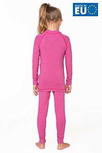 meteor Conjunto Ropa Interior Térmica para Niños - Camiseta de Manga Larga y Pantalón - Set Infantil Elástico para Esquí Snowboard Acampada y Senderismo para Niño y Niña (140-146 cm, Rosa)