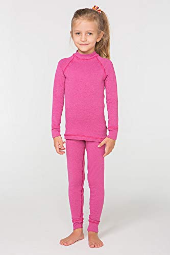 meteor Conjunto Ropa Interior Térmica para Niños - Camiseta de Manga Larga y Pantalón - Set Infantil Elástico para Esquí Snowboard Acampada y Senderismo para Niño y Niña (140-146 cm, Rosa)