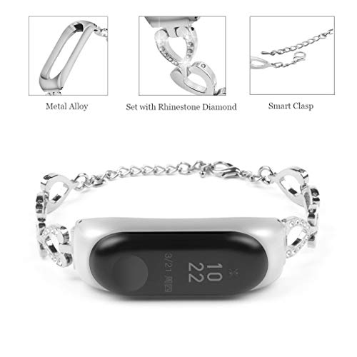 Miimall Pulsera de Reloj Compatible con Xiaomi Mi Band 3 / Mi Band 4, Brillante Elegante Metal Correa de Repuesto para Xiaomi Mi Band 3 / Mi Band 4