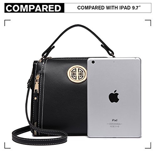 Miss Lulu Marca Mujeres Top Mango Bolsa Pu cuero cruzada bolso elegante bolso bolso pequeño clásico para mujer bolso de hombro (Negro)