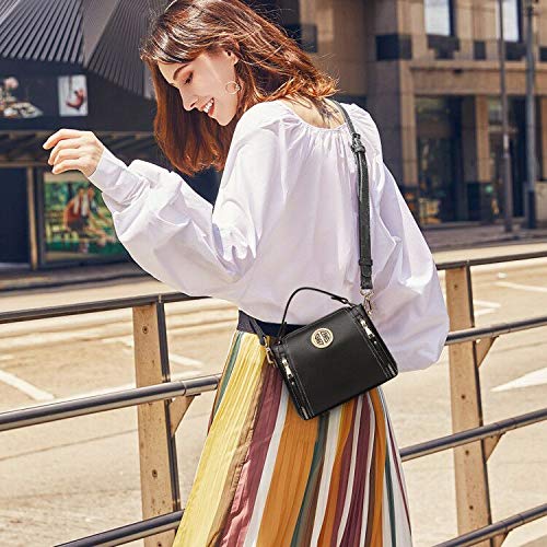 Miss Lulu Marca Mujeres Top Mango Bolsa Pu cuero cruzada bolso elegante bolso bolso pequeño clásico para mujer bolso de hombro (Negro)