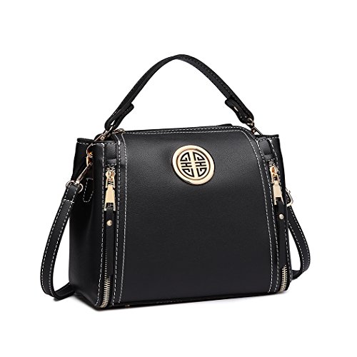 Miss Lulu Marca Mujeres Top Mango Bolsa Pu cuero cruzada bolso elegante bolso bolso pequeño clásico para mujer bolso de hombro (Negro)