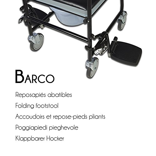 Mobiclinic, Barco, Silla con WC o inodoro para ancianos, discapacitados, minusválidos, Silla orinal con ruedas, Plegable, Reposabrazos, Asiento ergonómico, Conteras antideslizates, color Negro