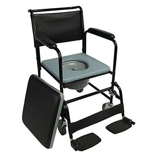 Mobiclinic, Barco, Silla con WC o inodoro para ancianos, discapacitados, minusválidos, Silla orinal con ruedas, Plegable, Reposabrazos, Asiento ergonómico, Conteras antideslizates, color Negro