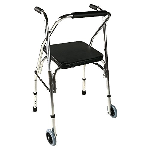 Mobiclinic Compostela Andador Ancianos con Dos Ruedas Plegable, con asiento, Aluminio, para Adultos, Altura Regulable, Plata/Negro