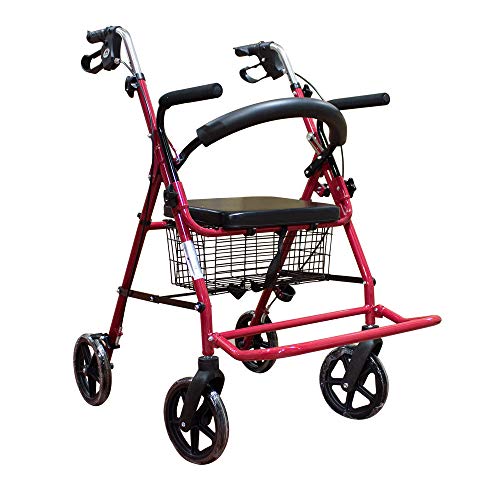 Mobiclinic, Modelo Colón, Andador y silla de ruedas para minusvalidos, ancianos, adultos o mayores, 2 en 1, de aluminio, ligero, plegable, con asiento y 4 ruedas. Color Burdeos