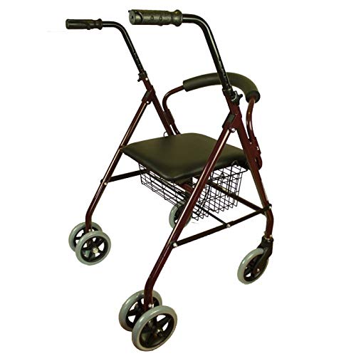 Mobiclinic, Modelo Prado, Andador para minusválidos, ancianos, Rollator, de aluminio, ligero, plegable, frenos por presión, con asiento, cesta y 4 ruedas, Color Burdeos