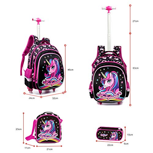 Mochila Escolar Trolley niña Unicornio, Mochila niños con Ruedas Mochilas con Ruedas para niños para niños niñas -Trolley de Ruedas para niños