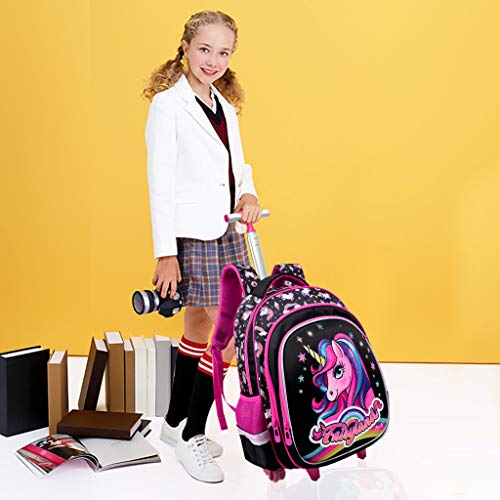 Mochila Escolar Trolley niña Unicornio, Mochila niños con Ruedas Mochilas con Ruedas para niños para niños niñas -Trolley de Ruedas para niños