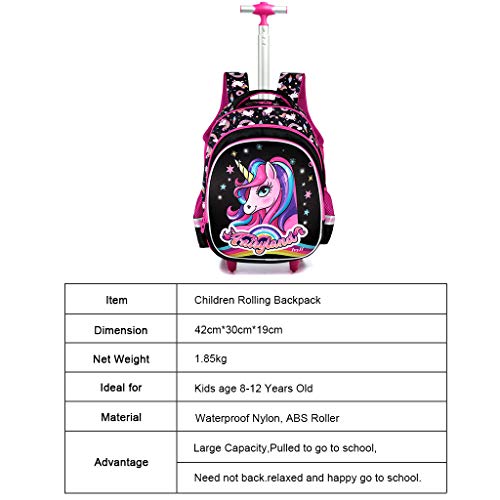 Mochila Escolar Trolley niña Unicornio, Mochila niños con Ruedas Mochilas con Ruedas para niños para niños niñas -Trolley de Ruedas para niños