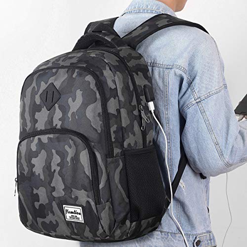 Mochila Hombre Mochila Portatil con USB Puerto para Escolar Negocio- 35L (15.6 Pulgada, B6-Camuflaje Negro)