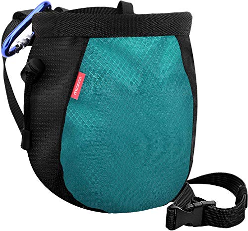 MoKo Bolsillo de Tiza con Cinturón Ajustable y Mosquetón Cordón para Deportes, Bolsa de Magnesio al Aire Libre para Escalada en Roca, Levantamiento de Pesas, Gimnasia - Negro + Azul Claro