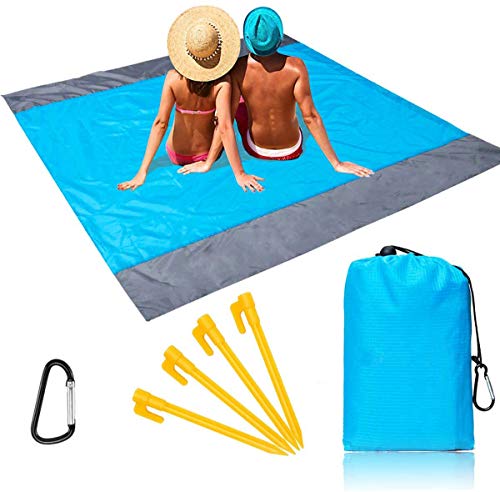 Momoco Alfombras de Playa 210 x 200 cm Manta de Picnic Impermeable con 4 Estaca Fijo, Portátil y Ligero Alfombras de Picnic para la Playa Acampar Picnic y Otra Actividad al Aire Libre