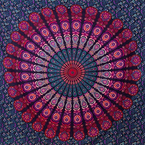 MOMOMUS Tapiz de Mandala - Hecho a Mano con Algodón 100% y Tintes Vegetales Naturales - Adornos de Arte para Pared de Hogar, Pareo/Toalla de Playa Grande, Sofá - Elegante y Bohemio - 210x230cm Aprox