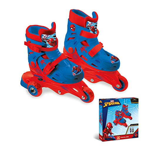 Mondo Toys – Marvel Spiderman – 3 en línea Skates – Patines de Doble función Ajustables – Ruedas de PVC – Roller niño/niña – Talla S/M 29/32 – 28631