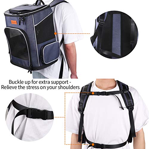 Morpilot Mochila Transportín Perro, Mochila Transportín Gato Bien Ventilado con Correa de Seguridad Interior, Bolsa de Transporte para Para Gatos y Perros Pequeños (13*11*16.5 inch) + Tazón Plegable