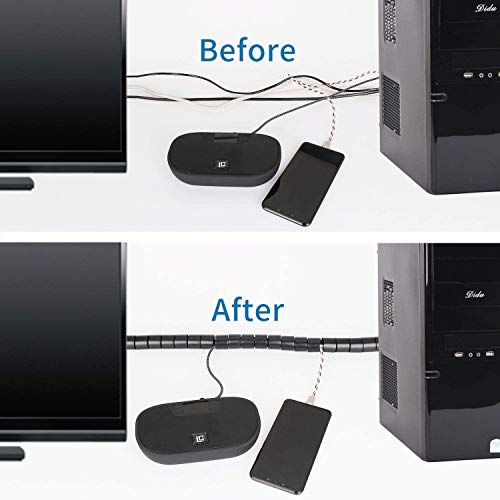 MOSOTECH Organizador Cables, Cubre Cables de 2 x 3m, Flexible Funda Organizador Cables, Organizador de Cables Mesa, Recoge Cables para Office y PC Escritorio-Negro y Gris(Ø2.6cm y Ø2.2cm)