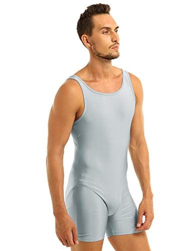 MSemis Maillot Mono Deportivo para Hombres Maillot Elástico Gimnasia Leotardo Adulto Danza Ballet Body Baile Ciclismo sin Manga Traje Profesional Leotard Unitard Gris A Medium