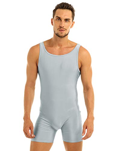 MSemis Maillot Mono Deportivo para Hombres Maillot Elástico Gimnasia Leotardo Adulto Danza Ballet Body Baile Ciclismo sin Manga Traje Profesional Leotard Unitard Gris A Large