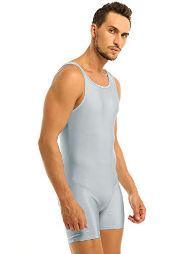 MSemis Maillot Mono Deportivo para Hombres Maillot Elástico Gimnasia Leotardo Adulto Danza Ballet Body Baile Ciclismo sin Manga Traje Profesional Leotard Unitard Gris A Medium