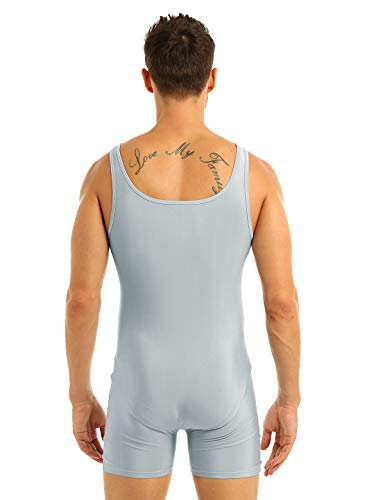 MSemis Maillot Mono Deportivo para Hombres Maillot Elástico Gimnasia Leotardo Adulto Danza Ballet Body Baile Ciclismo sin Manga Traje Profesional Leotard Unitard Gris A Medium