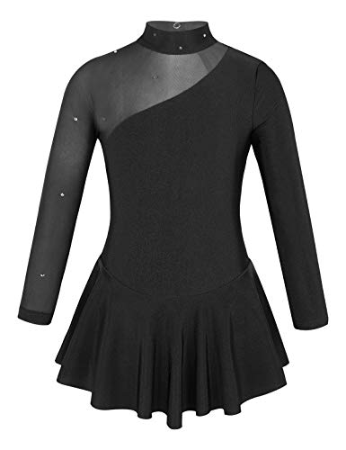 MSemis Vestido de Patinaje Artistico para Niñas Maillot Tutú Princesa de Danza Ballet Leotardo Gimnasia Ritmica con Falda Plisada Body de Bailar Negro A 12 años