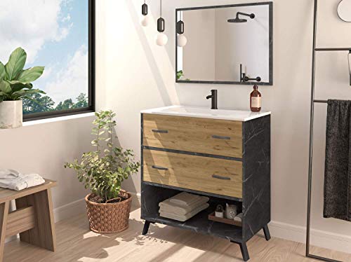 Mueble baño Moderno Combia Elegante imitación mármol con Espejo y Lavabo cerámica 81x47