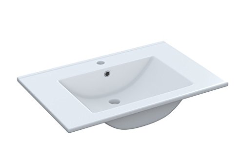 Mueble lavabo de baño-aseo pequeño con espejo incluido y lavamanos cerámico, 2 puertas color blanco brillo 50 ancho x 80 alto x 40 profundidad