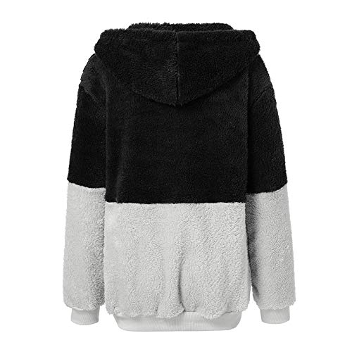 Mujer Caliente y Esponjoso Tops Chaqueta Suéter Abrigo Jersey Mujer Otoño-Invierno Talla Grande Hoodie Sudadera con Capucha riou (1-Negro, S)