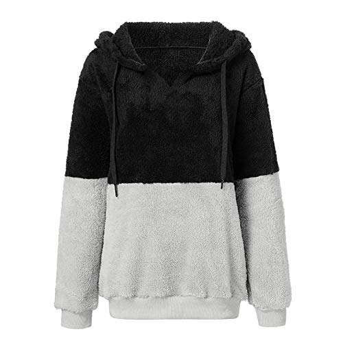 Mujer Caliente y Esponjoso Tops Chaqueta Suéter Abrigo Jersey Mujer Otoño-Invierno Talla Grande Hoodie Sudadera con Capucha riou (1-Negro, S)