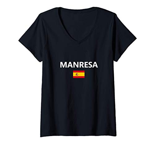 Mujer Manresa España Ciudad de la Bandera Española Spain Camiseta Cuello V