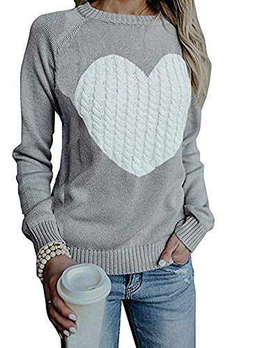 Mujer sudaderas Básico Punto Suéter de Moda O-Cuello Otoño Invierno Oversize Jerseys Blusas Abrigo Tops (Medium, Gris)