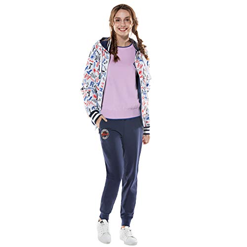 Mujer Traje de Ropa Deportiva de Tres Piezas Chándales Chaquetas Conjuntos de Chaqueta Impermeable Reversible Pantalones suéter de Las señoras 3pcs Conjuntos (L, Armada)