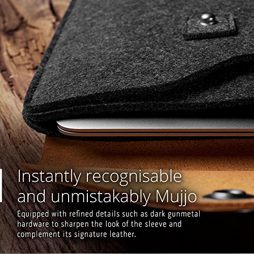 Mujjo Funda para MacBook de 12 Pulgadas, Fieltro de Lana Premium, Solapa de Piel auténtica con Cierre de botón a presión, Compartimentos de Almacenamiento, Bolsillo para Tarjetas (Bronceado)