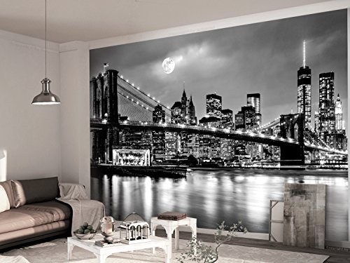 murando Fotomurales New York 350x256 cm XXL Papel pintado tejido no tejido Decoración de Pared decorativos Murales moderna de Diseno Fotográfic Ciudad Luna Noche d-B-0205-a-a