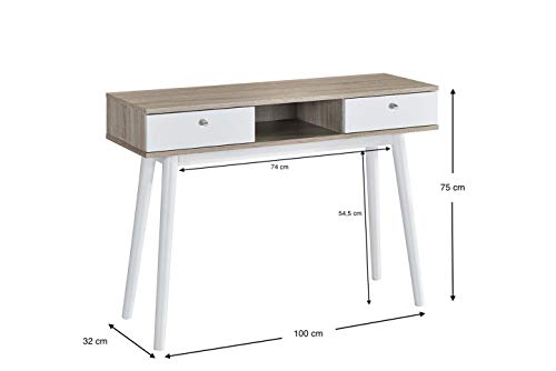 MyosHome - Recibidor Consola Roble y Blanco 100 x 32 x 75 cm con Dos cajones Temis