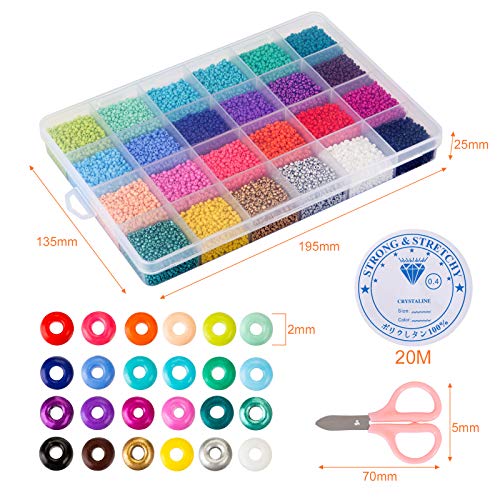 Naler Cuentas de Colores 2mm Mini Cuentas y Abalorios Cristal para DIY Pulseras Collares Bisutería (24 Colores)