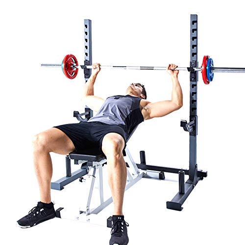 NENGGE Soporte para Barra de Pesas Multifuncion Squat Rack Sentadilla Rack Musculación Jaula de Sentadillas Peso Equipo de Formación Regulable en Altura, Carga Máxima de 300 Kg