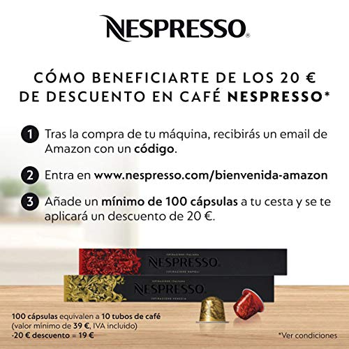 Nespresso De'Longhi Inissia EN80.B - Cafetera monodosis de cápsulas Nespresso, 19 bares, apagado automático, color negro, Incluye pack de bienvenida con 14 cápsulas