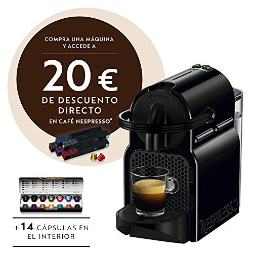 Nespresso De'Longhi Inissia EN80.B - Cafetera monodosis de cápsulas Nespresso, 19 bares, apagado automático, color negro, Incluye pack de bienvenida con 14 cápsulas