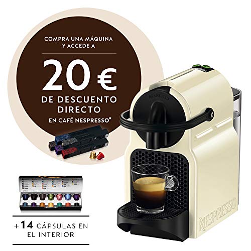 Nespresso De'Longhi Inissia EN80.CW - Cafetera monodosis de cápsulas Nespresso, 19 bares, apagado automático, color crema, Incluye pack de bienvenida con 14 cápsulas