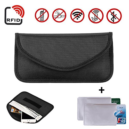 Newseego RFID Signal Blocker Pouch | 2X Free RFID Credit Card Sleeves | Anti Theft Faraday Bag for Car Key Fob & Cell Phone Blocking Pocket, Security Keyless Case Anti-Hacking Secure Antitheft(Black)