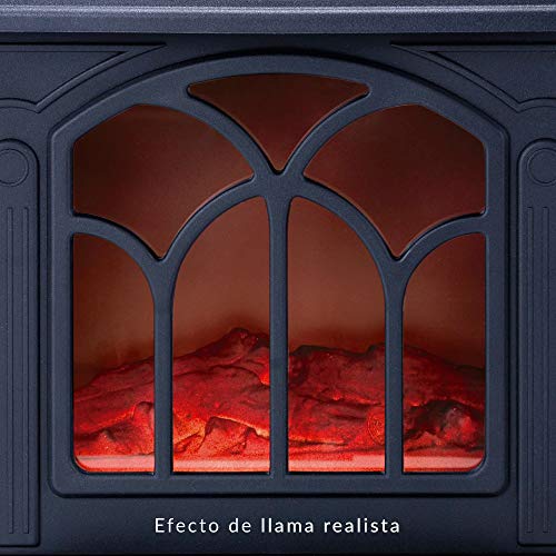 NEWTECK Chimenea Eléctrica Classic Flame, Calefactor Cerámico Termoventilador Llama Decorativa, Chimenea portátil, Termostato, 2 Niveles, Sensor Seguridad Sobrecalentamiento, 750/1000W, 355x465x250mm