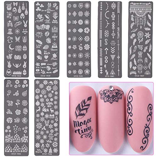 NICENEEDED Nail Art Stamping Kit con Plantillas de Sello de Uñas 12PCS, 1 estampador Claro, 1 raspador Incluido Juego de Herramientas de Sello de Uñas para Decoración de Uñas