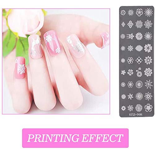 NICENEEDED Nail Art Stamping Kit con Plantillas de Sello de Uñas 12PCS, 1 estampador Claro, 1 raspador Incluido Juego de Herramientas de Sello de Uñas para Decoración de Uñas