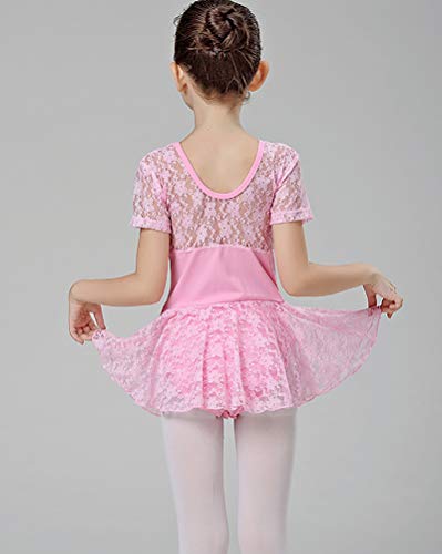 Niñas Traje Vestido Tutú de Ballet Baile Falda de Danza Maillot Ropa de Gimnasia Leotarto Clásico de Encaje con Manga Corta Elástico